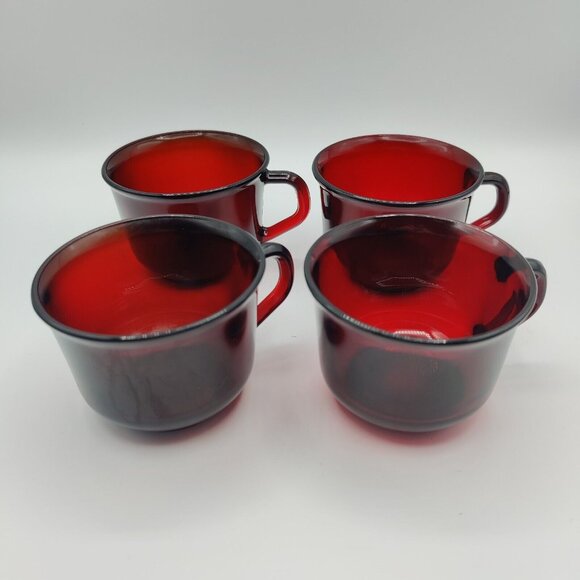 Vintage Arcoroc Ruby Red Glass Cups Set of 4 Made in France MCM - Picture 1 of 6